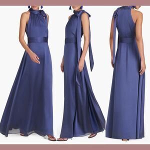 NWT $285 Sachin & Babi [ 12 ] Kayla Halter Bow‎ Tie Gown Deep Cobalt Blue #Q888